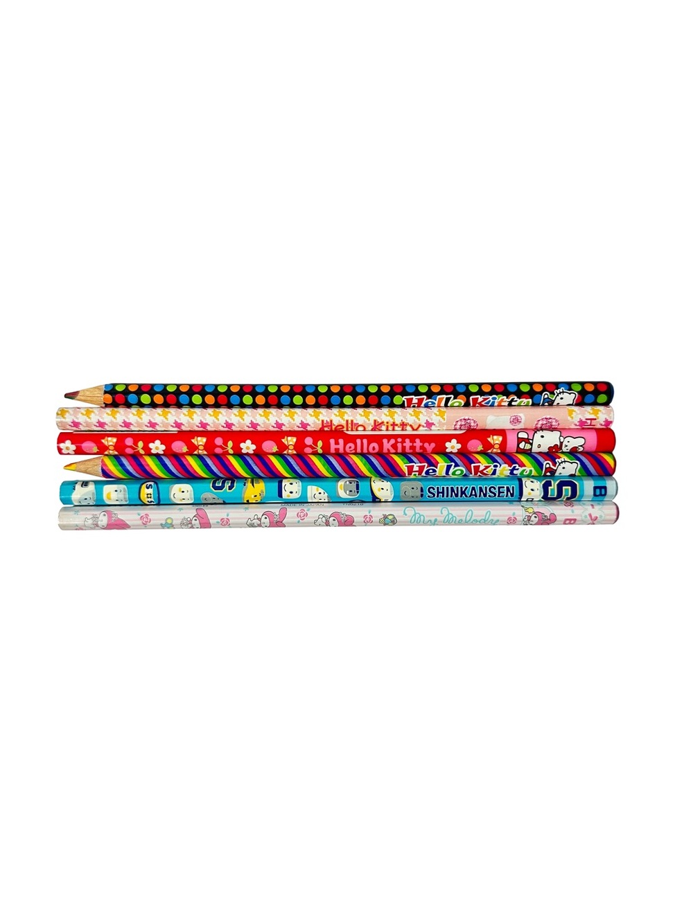 Vintage Sanrio 6 Pencil Lot Smooth Top Hexagonal Rainbow 4 7 Color Red Y2K New